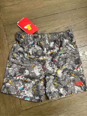 The North Face Kids Gray Stoneprint Swim Trunks with Red, Yellow & Teal Accents